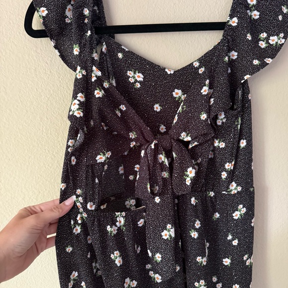 Monteau Los Angeles Black Floral Summer Midi Dress Micro Polka Dots Open Back - Picture 6 of 6